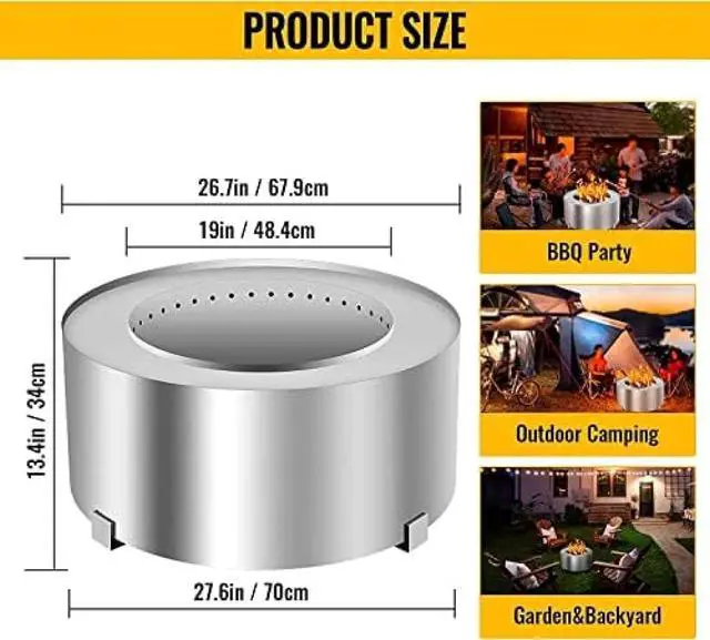 Alt view image 2 of 7 - Smokeless Fire Pit, Stainless Steel Stove Bonfire, Large Diameter Wood Burning Fire Pit, Outdoor Stove Bonfire Fire Pit, Portable Smokeless Fire Bowl for Picnic Camping Backyard,28.5 Inch