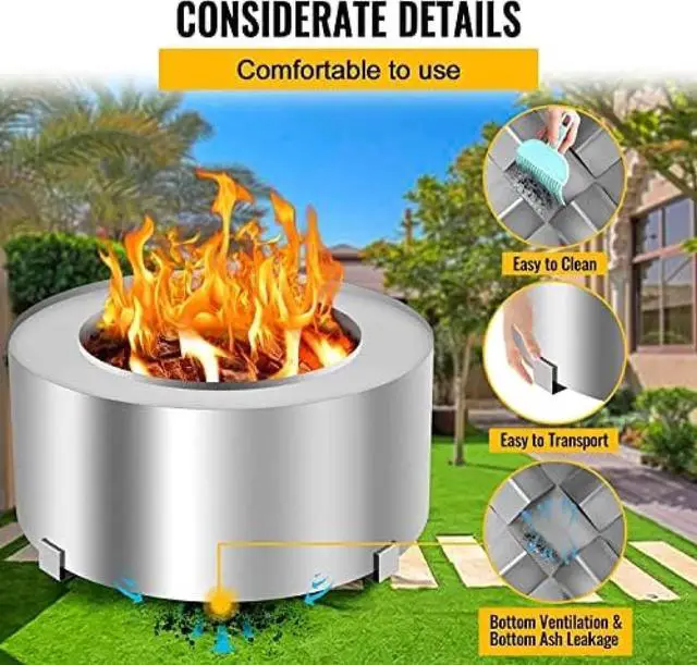 Alt view image 7 of 7 - Smokeless Fire Pit, Stainless Steel Stove Bonfire, Large Diameter Wood Burning Fire Pit, Outdoor Stove Bonfire Fire Pit, Portable Smokeless Fire Bowl for Picnic Camping Backyard,28.5 Inch
