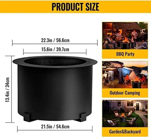 Alt view image 2 of 7 - Smokeless Fire Pit, Carbon Steel Stove Bonfire, Large Diameter Wood Burning Fire Pit, Outdoor Stove Bonfire Fire Pit, Portable Smokeless Fire Bowl for Picnic Camping Backyard,21.5 "