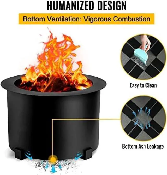 Alt view image 6 of 7 - Smokeless Fire Pit, Carbon Steel Stove Bonfire, Large Diameter Wood Burning Fire Pit, Outdoor Stove Bonfire Fire Pit, Portable Smokeless Fire Bowl for Picnic Camping Backyard,21.5 "