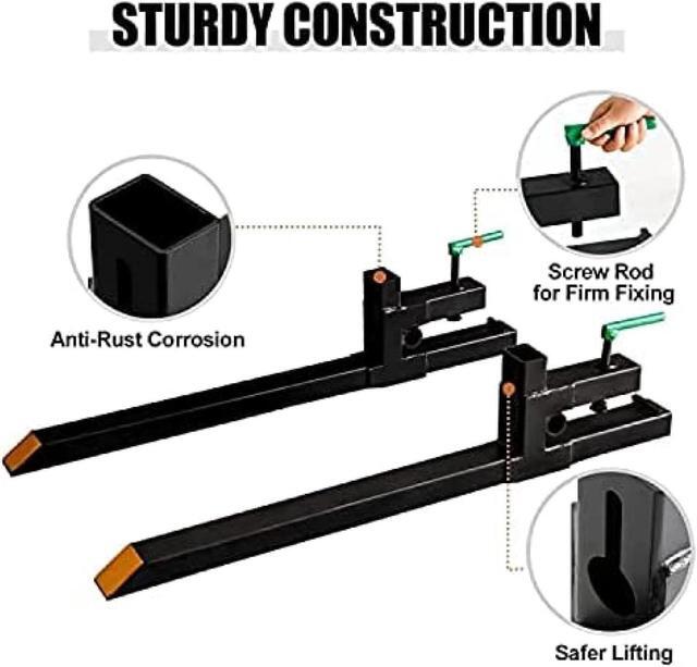 Alt view image 3 of 7 - 43''-60" Clamp On Pallet Forks, 4000 LBS Max Tractor Bucket Forks with Adjustable Stabilizer Bar, Heavy Duty Pallet Forks for Tractor Attachments, Skid Steer, Loader Bucket