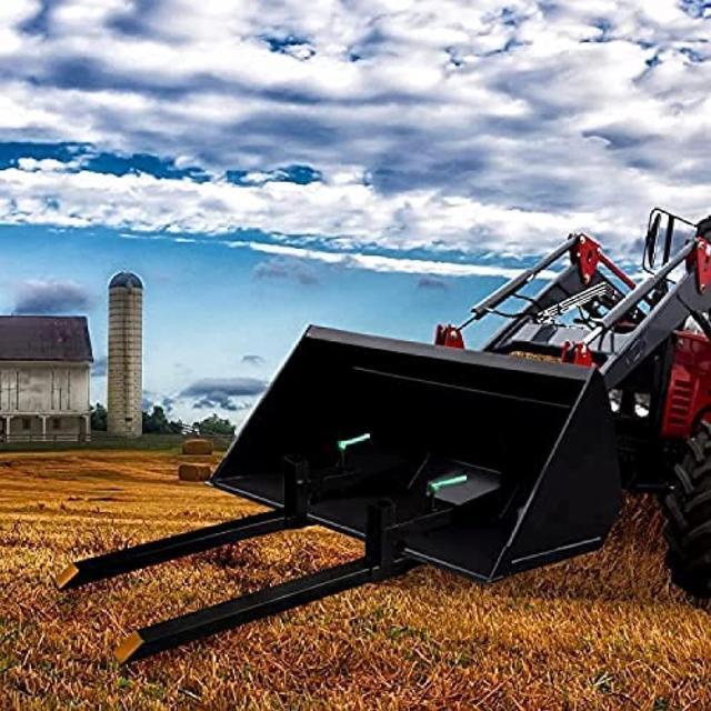 Alt view image 7 of 7 - 43''-60" Clamp On Pallet Forks, 4000 LBS Max Tractor Bucket Forks with Adjustable Stabilizer Bar, Heavy Duty Pallet Forks for Tractor Attachments, Skid Steer, Loader Bucket