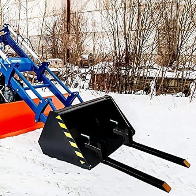 Alt view image 6 of 7 - 43''-60" Clamp On Pallet Forks, 4000 LBS Max Tractor Bucket Forks with Adjustable Stabilizer Bar, Heavy Duty Pallet Forks for Tractor Attachments, Skid Steer, Loader Bucket