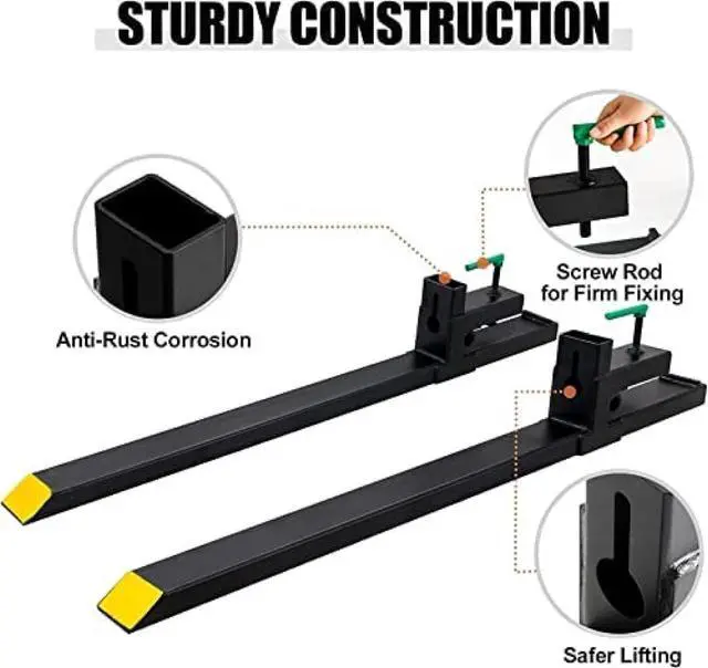 Alt view image 3 of 6 - 4000 Lbs Clamp On Pallet Forks 60" Heavy Duty Pallet Forks with Adjustable Stabilizer Bar for Loader Bucket Skid Steer Tractor,60''Without Stabilizer Bar 4000LBS