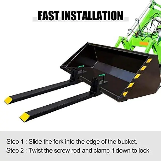 Alt view image 4 of 6 - 4000 Lbs Clamp On Pallet Forks 60" Heavy Duty Pallet Forks with Adjustable Stabilizer Bar for Loader Bucket Skid Steer Tractor,60''Without Stabilizer Bar 4000LBS