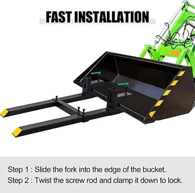 Alt view image 2 of 6 - 4000 Lbs Clamp On Pallet Forks 60" Heavy Duty Pallet Forks with Adjustable Stabilizer Bar for Loader Bucket Skid Steer Tractor,60''with Stabilizer Bar 4000LBS
