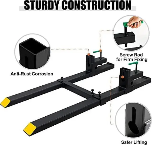 Alt view image 3 of 6 - 4000 Lbs Clamp On Pallet Forks 60" Heavy Duty Pallet Forks with Adjustable Stabilizer Bar for Loader Bucket Skid Steer Tractor,60''with Stabilizer Bar 4000LBS