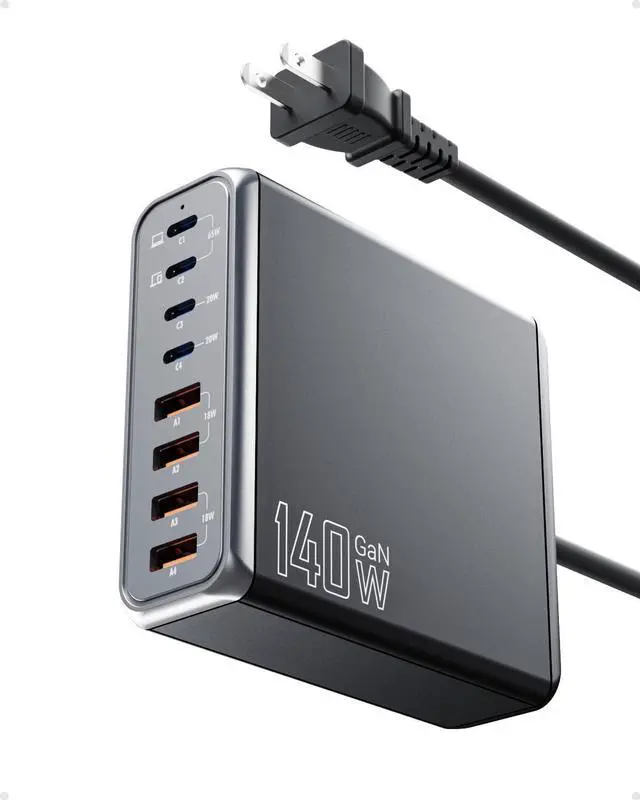 Main image of 140W USB C Charger 8 Port GaN Charger, Portable Fast USB C Charging Station 65W Laptop Adapter for MacBook Pro/air ipad iPhone 15/Pro Galaxy etc, Travel Essentials (Black)