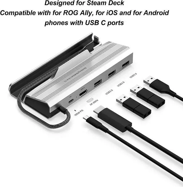 Alt view image 3 of 7 - Dock Stand for Steam Deck, 5 in 1 PD Power Supply with 3 USB3.0, 4K at 60Hz HD Multimedia Interface, 100WOutput, Gigabit Ethernet, Compatible with ROG Ally (V258A)