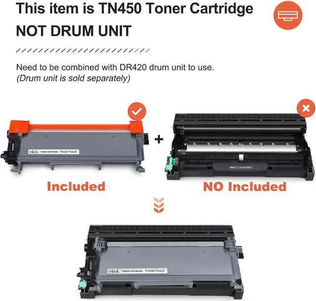 Alt view image 4 of 6 - v4ink 4PK TN450 Toner Cartridge Compatible Replacement for Brother TN450 TN420 Toner Cartridge High Yield Black Ink for HL-2240d HL-2270dw HL-2280dw MFC-7360n MFC-7860dw IntelliFax 2840 2940 Printer