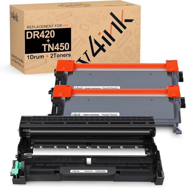 V4ink 2 TN450 Toner + 1 DR420 Drum Cartridge Combo For Brother Printers – Black, 2600 / 12000 Pages