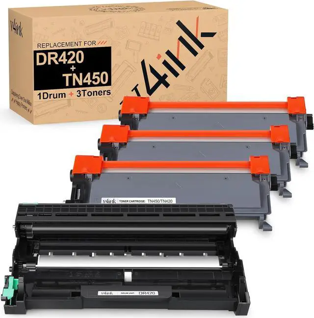 Main image of v4ink Compatible TN450 Toner Cartridge and DR420 Drum Replacement for Brother TN450 TN420 DR420 Toner Drum Set for Brother HL-2270dw HL-2280dw HL-2230 HL-2240d MFC-7240 MFC-7360n MFC-7860dw Printer