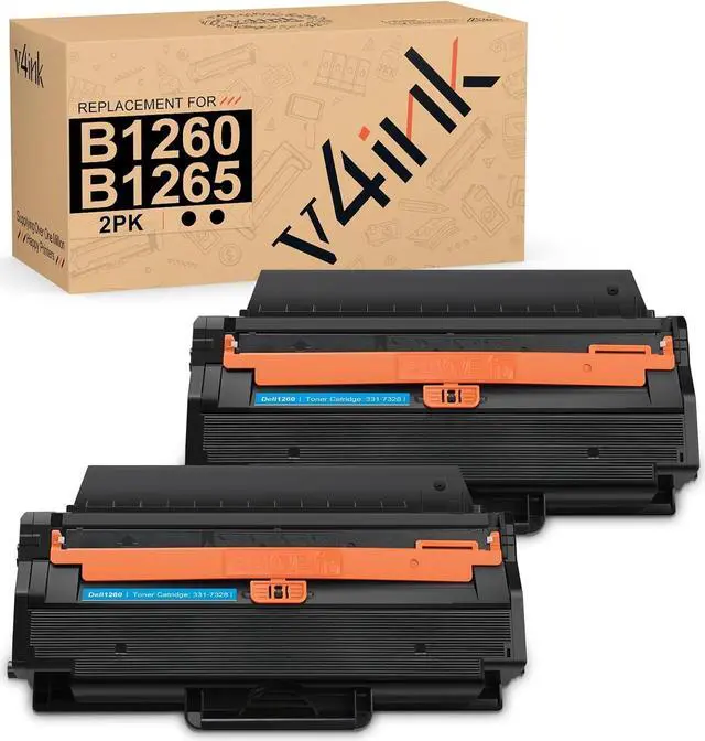 Main image of V4INK 2-Pack New Compatible Dell 1260 Toner Dell 331-7328 (RWXNT) Toner Cartridge for Dell B1260dn Dell B1260dnf Dell B1265dfw Dell B1265dnf Printer - Black - 2,500 Pages