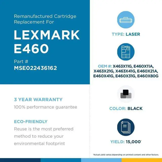 Alt view image 3 of 6 - MSE MSE022436162 Remanufactured Extra High Yield Toner Cartridge for Lexmark E460 Black