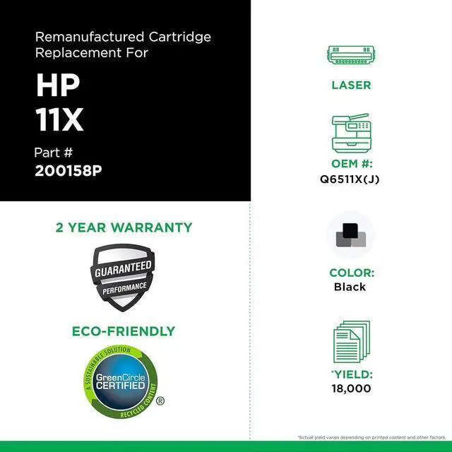 Alt view image 3 of 7 - CIG 200158P Remanufactured Extended Yield Toner Cartridge for HP 11X