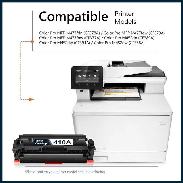 Alt view image 2 of 7 - 410A Toner Cartridge 4 Pack Replacement for HP 410A CF410A 410X CF410X Toner for HP Color Laser Pro MFP M477fnw Toner, M477fdw Toner, M452dn Toner, Color Laser Pro M477 M452 Series Printer Ink