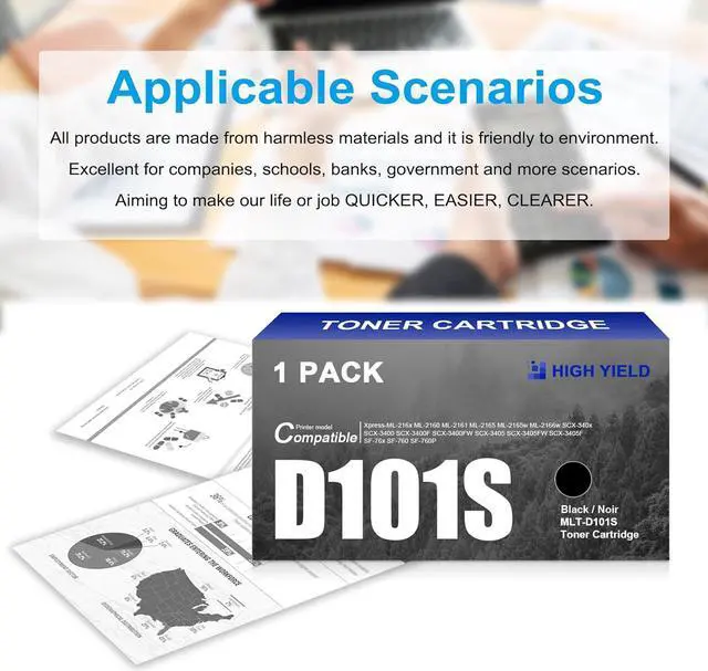 Alt view image 6 of 6 - MLT-D101S SU700A High Yield D101S Toner Cartridge Black 1,700 Pages Replacement for Samsung MLTD101S 101S Xpress ML-216x ML-2160 ML-2161 SCX-340x SCX-3400 SCX-3400F SCX-3405F SF-76x Printer Ink 1-Pack