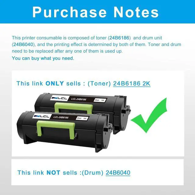 Alt view image 3 of 7 - Ennovor LCL Compatible Toner Cartridge Replacement for Lexmark 24B6186 16000 Pages M3150 XM3150 XM3150H (2-Pack Black)