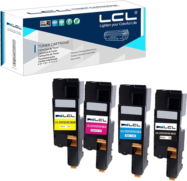 Main image of LCL Compatible for Dell E525W E525 525 593-BBJX 593-BBJU 593-BBJV 593-BBJW (4-Pack Black Cyan Magenta Yellow) Toner Cartridge for Dell E525w; Color Multifunction Printer E525dw