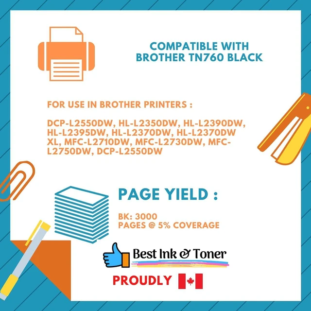 Alt view image 2 of 2 - Best Toner Compatible for Brother TN760 Toner High Yield for TN730 (1-Pack) for HL-L2350DW HL-L2370DW HL-L2390DW HL-L2395DW DCP-L2550DW MFC-L2710DW MFC-L2750DW (TN760 Toner with CHIP X 1)
