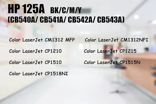 Alt view image 2 of 7 - Ultra Toner® Compatible Replacement for HP 125A Toner Cartridge Black CB540A CB541A CB542A CB543A B/C/M/Y HP Color LaserJet CM1312 MFP CM1312NFI CP1210 CP1215 CP1510 CP1514N CP1515N CP1518NI (1 Set)