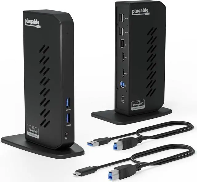 Main image of Plugable USB 3.0 and USB-C Universal Laptop Docking Station for Windows and Mac (Dual Video HDMI, Gigabit Ethernet, Audio, 6 USB Ports)