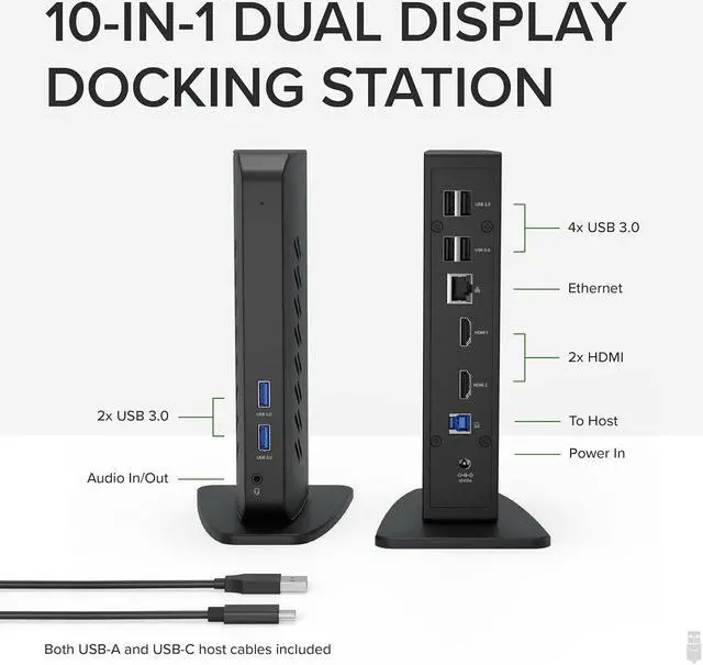 Alt view image 2 of 7 - Plugable USB 3.0 and USB-C Universal Laptop Docking Station for Windows and Mac (Dual Video HDMI, Gigabit Ethernet, Audio, 6 USB Ports)