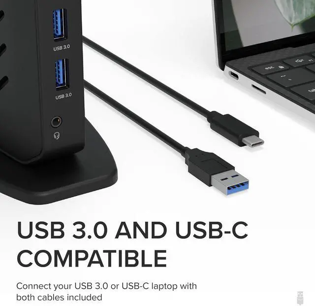 Alt view image 4 of 7 - Plugable USB 3.0 and USB-C Universal Laptop Docking Station with 2 HDMI Ports for Windows, Mac, and ChromeOS (Gigabit Ethernet, Audio, 6 USB Ports)