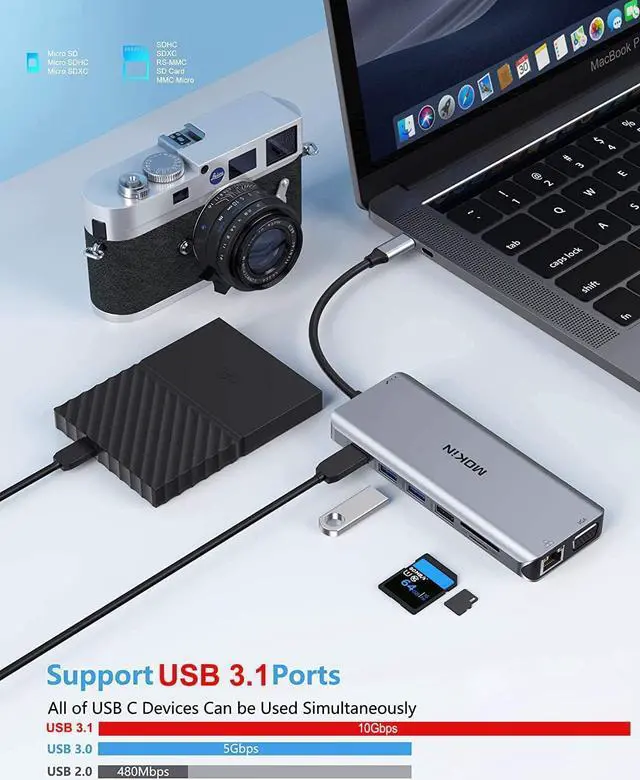 Alt view image 5 of 7 - USB C Docking Station for Laptop Dual Monitor, MOKiN 14 in 1 USB C Hub with 2 HDMI, VGA, USB 3.1/3.0/2.0, SD & MicroSD Card, Charging, Ethernet, Audio & Mic for Dell/ASUS/Steam Deck/HP/Lenovo