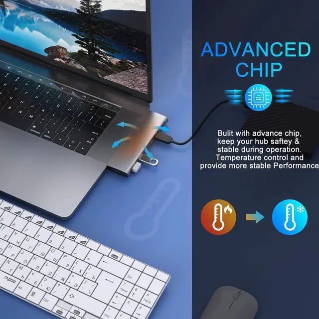 Alt view image 7 of 7 - USB C Adapter for MacBook Pro Air, Mac Adapter USB C, MacBook Pro Air Accessories Adapters with 3 USB 3.0 Ports, TF/SD Card Reader,USB-C 100W PD for MacBook Pro 13\u203315" 16", MacBook Air 2018 2019