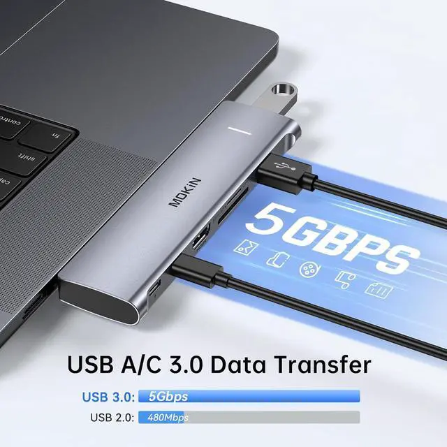 Alt view image 5 of 7 - USB C Adapter for MacBook Pro 2020, MacBook Pro USB Adapter HDMI MacBook Pro Dongle with 4KHDMI, 2 USB 3.0, TF/SD, USB-C 100W and Thunderbolt 3