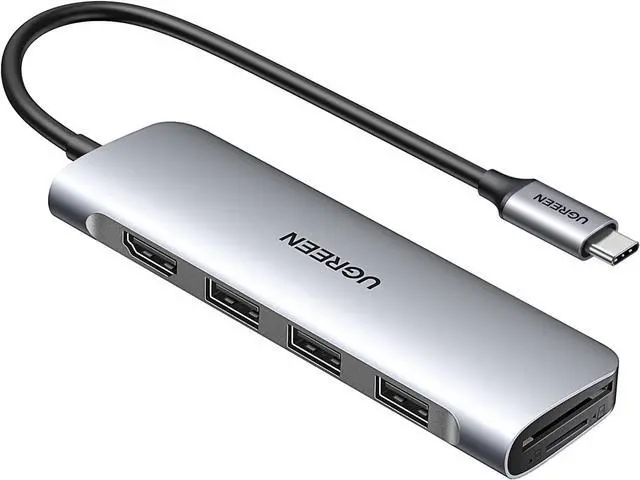 Main image of UGREEN Revodok USB C Hub 6 in 1 Dongle USB C Dock HDMI Multiport Adapter Docking Station with 4K HDMI 3 USB 3.0 Ports Micro SD Card Reader Compatible with MacBook Pro/Air, XPS, iPad Pro, Silver