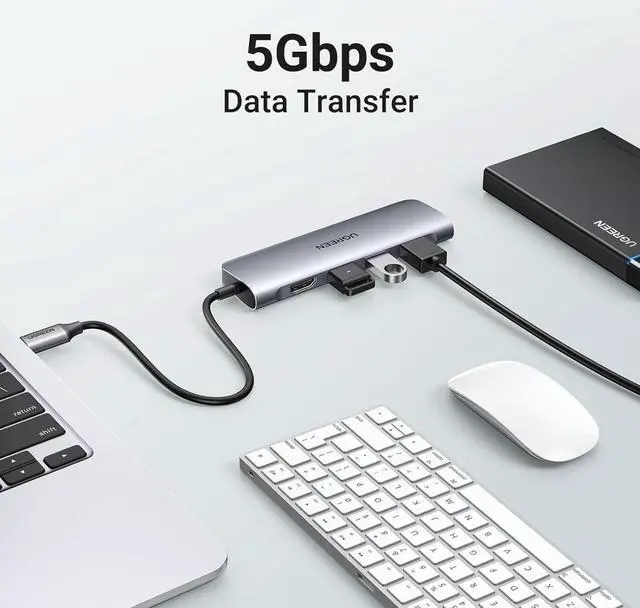 Alt view image 3 of 7 - UGREEN Revodok USB C Hub 6 in 1 Dongle USB C Dock HDMI Multiport Adapter Docking Station with 4K HDMI 3 USB 3.0 Ports Micro SD Card Reader Compatible with MacBook Pro/Air, XPS, iPad Pro, Silver