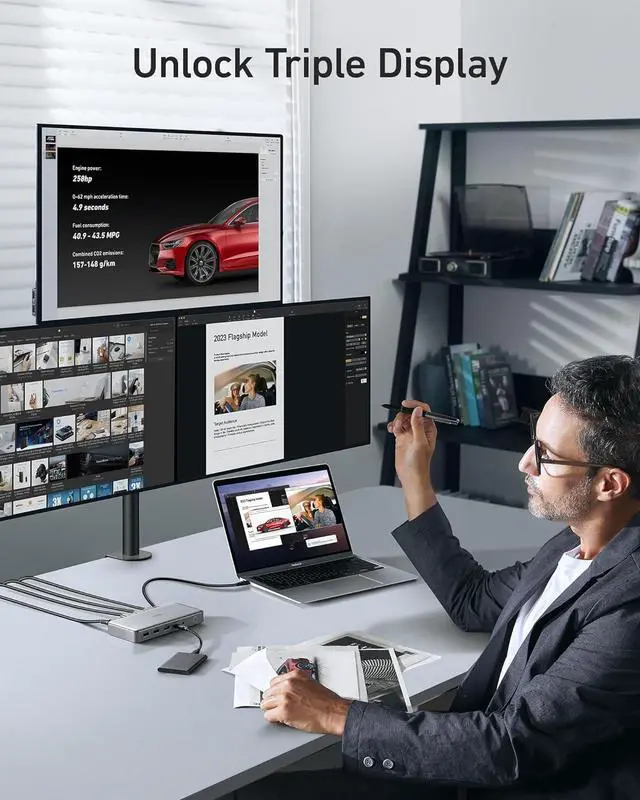 Alt view image 3 of 6 - Anker Triple Display Docking Station for M1 MacBooks, 563 USB C Docking Station (10-in-1), with Dual HDMI Ports and DisplayPort, 100W Charging for Laptop, 30W Charging for Phone, 5 Gbps Data Transfer