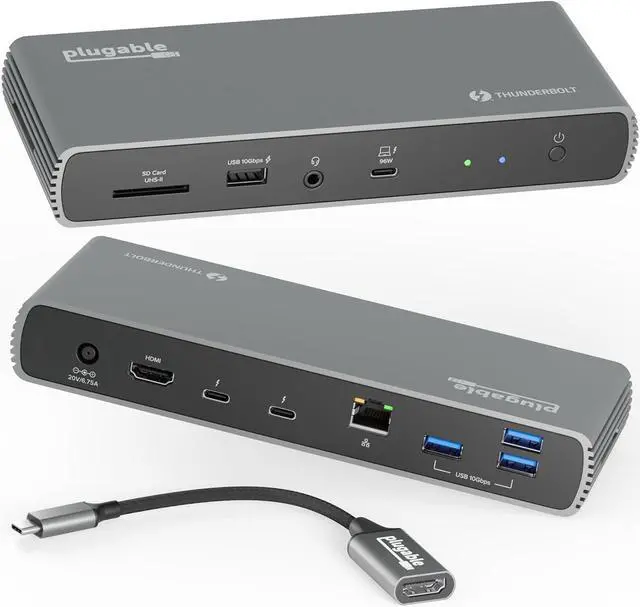 Main image of Plugable Thunderbolt 4 Dock with 100W Charging, Thunderbolt Certified, 3X Thunderbolt Ports, Laptop Docking Station Dual Monitor Single 8K or Dual 4K Monitor, 2.5G Ethernet, 1x SD, 4X USB