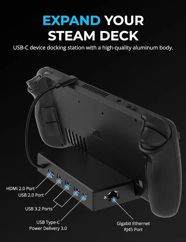 Alt view image 3 of 7 - Docking Station Compatible with Steam Deck, 7-in-1 Dock with M.2 SSD Slot, HDMI 2.0 4K@60Hz, Gigabit Ethernet, Dual USB-A 3.2 and Single USB 2.0 Ports with 90W USB-C Charging Port