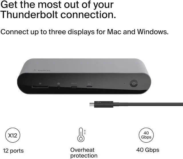 Alt view image 3 of 7 - Belkin Thunderbolt 4 Docking Station, USB-C Hub Docking Station for MacBook & Window w/ 90W Power Delivery, Single 8K or Dual 4K Display, Thunderbolt 4 Cable Included, HDMI, Ethernet, SD & Audio Ports