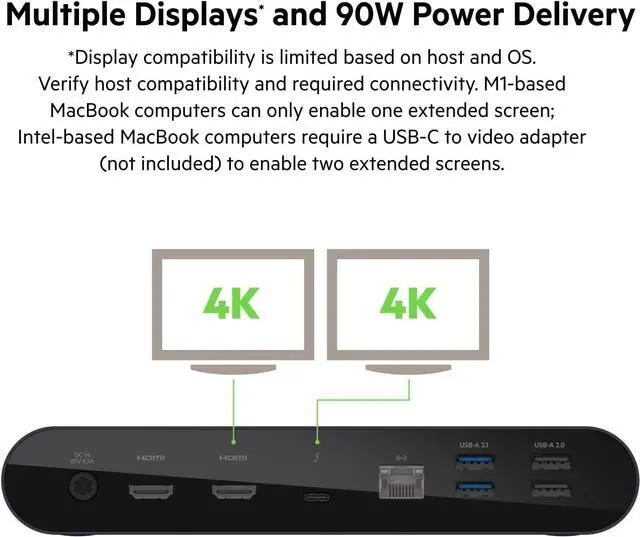 Alt view image 4 of 7 - Belkin Thunderbolt 4 Docking Station, USB-C Hub Docking Station for MacBook & Window w/ 90W Power Delivery, Single 8K or Dual 4K Display, Thunderbolt 4 Cable Included, HDMI, Ethernet, SD & Audio Ports
