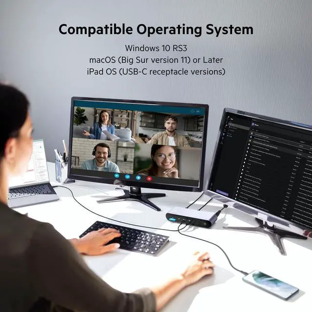 Alt view image 6 of 7 - Belkin Thunderbolt 4 Docking Station, USB-C Hub Docking Station for MacBook & Window w/ 90W Power Delivery, Single 8K or Dual 4K Display, Thunderbolt 4 Cable Included, HDMI, Ethernet, SD & Audio Ports