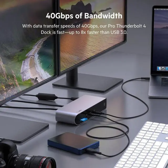 Alt view image 7 of 7 - Belkin Thunderbolt 4 Docking Station, USB-C Hub Docking Station for MacBook & Window w/ 90W Power Delivery, Single 8K or Dual 4K Display, Thunderbolt 4 Cable Included, HDMI, Ethernet, SD & Audio Ports