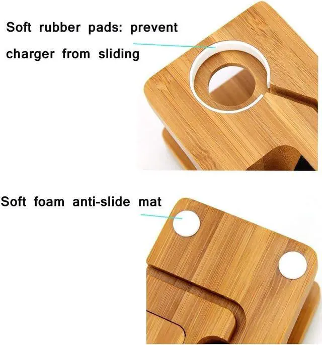 Alt view image 3 of 6 - AICase Bamboo Wood USB Charging Station, Desk Stand Charger, 3 USB Ports 3.0 Hub, for iPhone 7/7Plus/6s/6/Plus/5s & 38mm/42mm Suitable for Apple Watch, Samsung & Most Smartphones (Bamboo Wood)