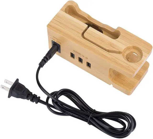 Alt view image 5 of 6 - AICase Bamboo Wood USB Charging Station, Desk Stand Charger, 3 USB Ports 3.0 Hub, for iPhone 7/7Plus/6s/6/Plus/5s & 38mm/42mm Suitable for Apple Watch, Samsung & Most Smartphones (Bamboo Wood)