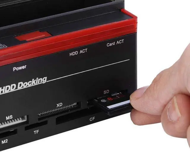 Alt view image 4 of 7 - Hard Disk Dock HDD Docking Black and Red Dual Bay 2.5 3.5 Sata IDE HDD Enclosure Docking Dock Station Usb2.0 Hub Card Reader Us Plug