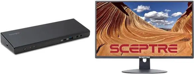 Main image of Kensington SD4750P USB-C Docking Station & Sceptre E248W-19203R 24" Ultra Thin 75Hz 1080p LED Monitor 2X HDMI VGA Build-in Speakers, Metallic Black 2018