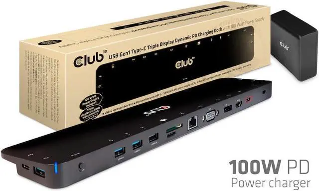 Alt view image 2 of 7 - Club3D - USB 3.2 Gen1 Type-C Triple Display Power Delivery Charging Dock with 100W Power Supply Black