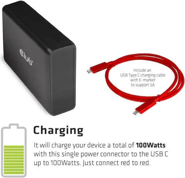 Alt view image 6 of 7 - Club3D - USB 3.2 Gen1 Type-C Triple Display Power Delivery Charging Dock with 100W Power Supply Black