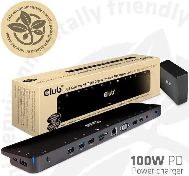 Alt view image 7 of 7 - Club3D - USB 3.2 Gen1 Type-C Triple Display Power Delivery Charging Dock with 100W Power Supply Black