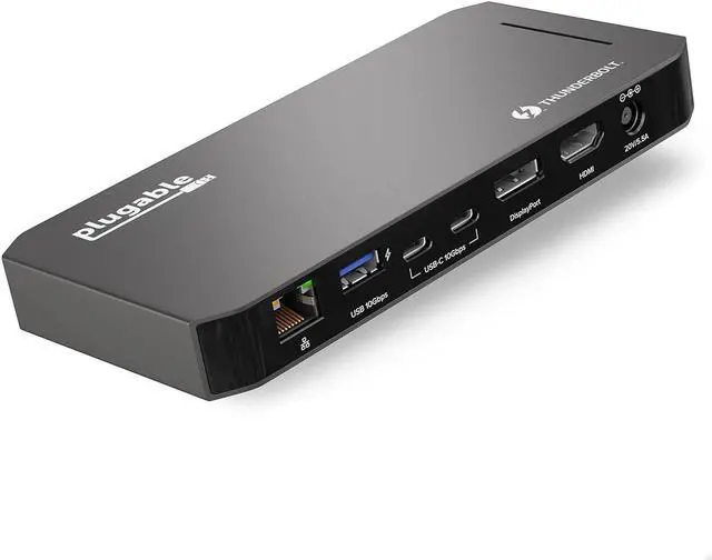 Main image of Plugable Thunderbolt Dock, 40Gbps with 100W Laptop Charging, Compatible with macOS, Windows, Dual HDMI Docking Station with DisplayPort - Dual Monitor, 2X USB-C, 3X USB 3, Gigabit Ethernet, Audio Jack
