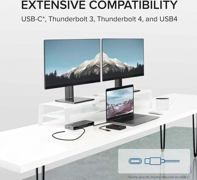 Alt view image 4 of 7 - Plugable Thunderbolt Dock, 40Gbps with 100W Laptop Charging, Compatible with macOS, Windows, Dual HDMI Docking Station with DisplayPort - Dual Monitor, 2X USB-C, 3X USB 3, Gigabit Ethernet, Audio Jack