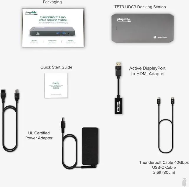 Alt view image 7 of 7 - Plugable Thunderbolt Dock, 40Gbps with 100W Laptop Charging, Compatible with macOS, Windows, Dual HDMI Docking Station with DisplayPort - Dual Monitor, 2X USB-C, 3X USB 3, Gigabit Ethernet, Audio Jack